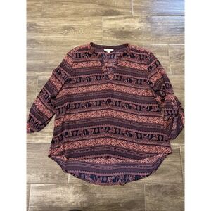 Women's Size 3X Pink & Navy Elephant Motif Blouse Lightweight EUC